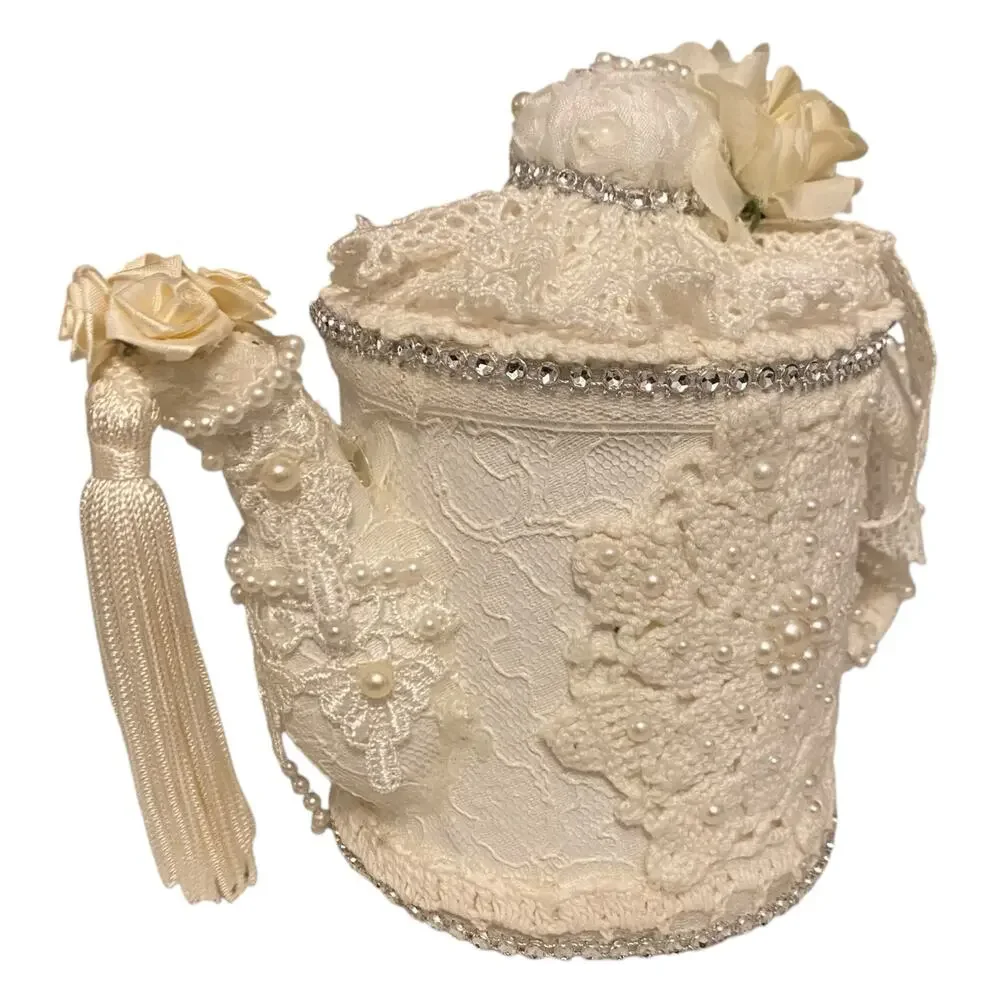 Elegant White Lace Floral Ceramic Teapot Decorative Vintage Handmade Table Decor